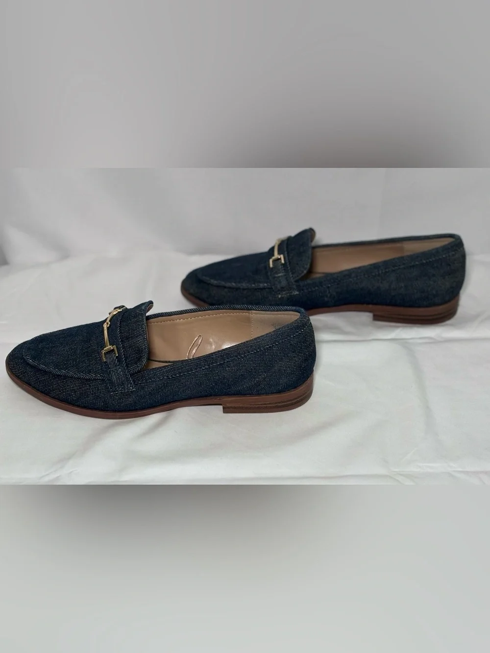 Ann Taylor Denim Loafers with Gold Horsebit Detail